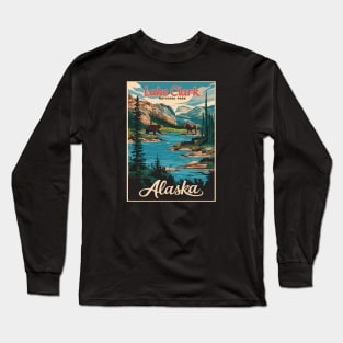 Lake Clark Alaska Predators Vintage Travel Poster Long Sleeve T-Shirt